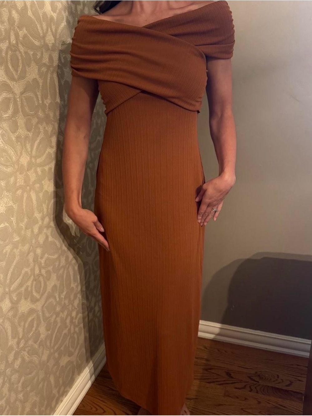 Never worn! Banana Republic One-Shoulder Ribbed Maxi Dress in Rust